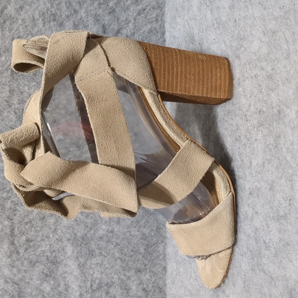 Gianni Bini Sand Suede Ankle Tie Block Heel Sandal Size 6.5 - Picture 3 of 12
